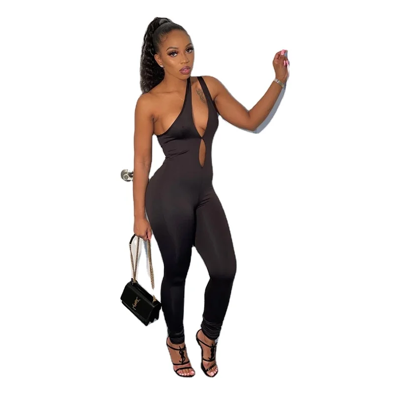 

Sexy cut one piece Jumpsuit 2021 fashionable summer one shoulder sleeveless open back women's elastic Jumpsuit