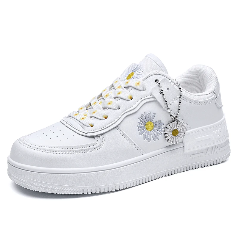 

2020 air shoes flower chrysanthemum casual sneakers for women, White/grey,green/ cream