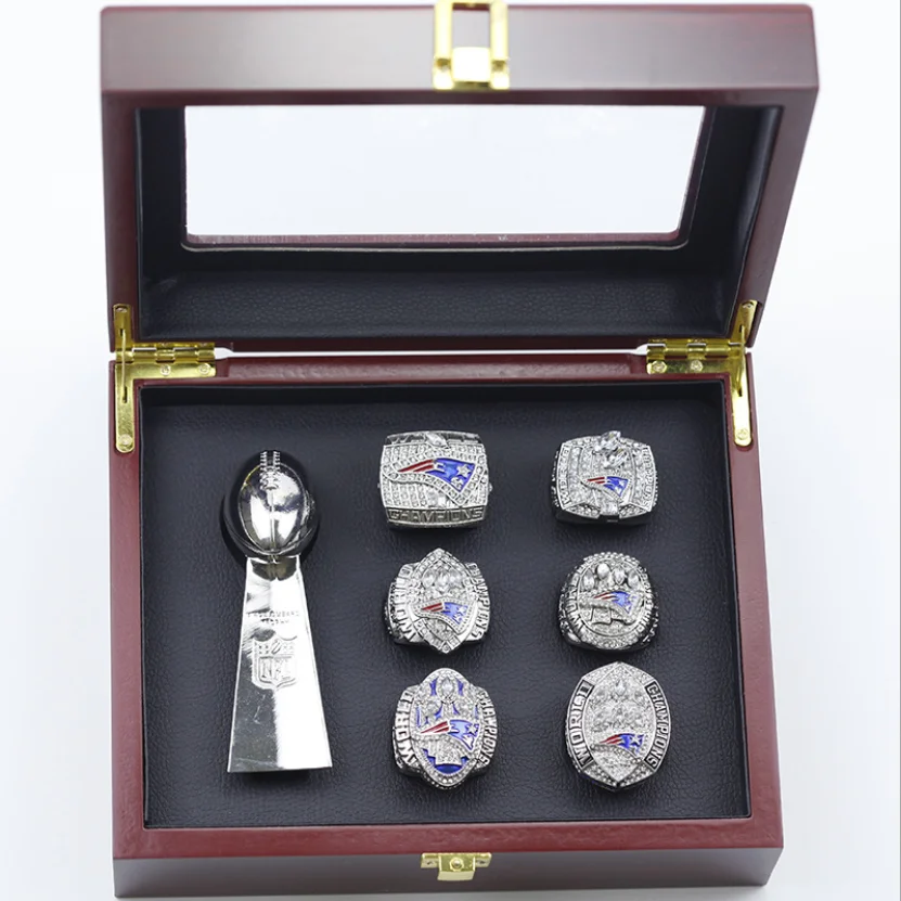 

01 03 04 14 16 18 New England Patriots Tom Brady 6pcs NFL championship rings with SuperBowl Vince Lombardi trophy set