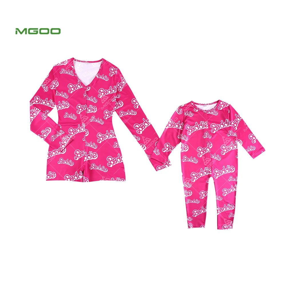 

MGOO Designed Mommy and Me Sleep Onesies Baby Clothes Women Pajama Letter Print Baddie Onesie, As picture