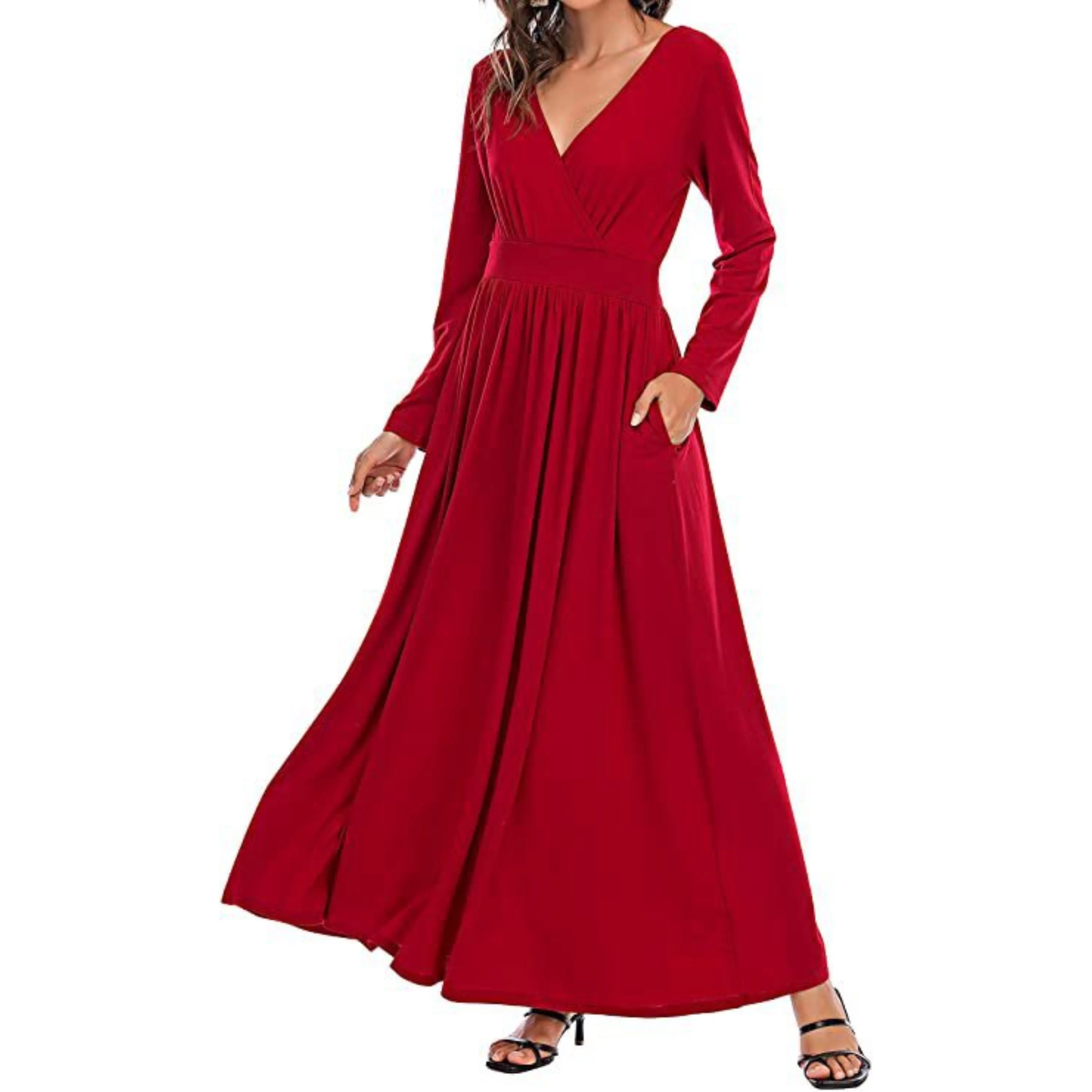 

New Designs Long Sleeve V Neck Women Clothing Midi Floral Elegant Summer Casual Boho Dress, As shown