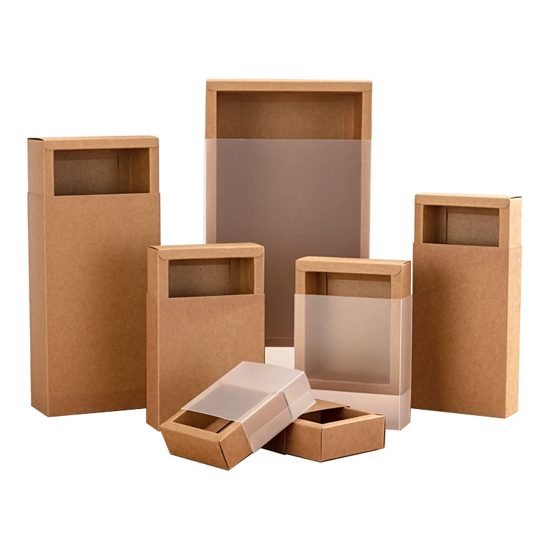 Wholesale Eco Frosted Sleeve Kraft Paper Drawer Box Custom Printed logo Transparent Gift Paper Box with Magnetic Closure