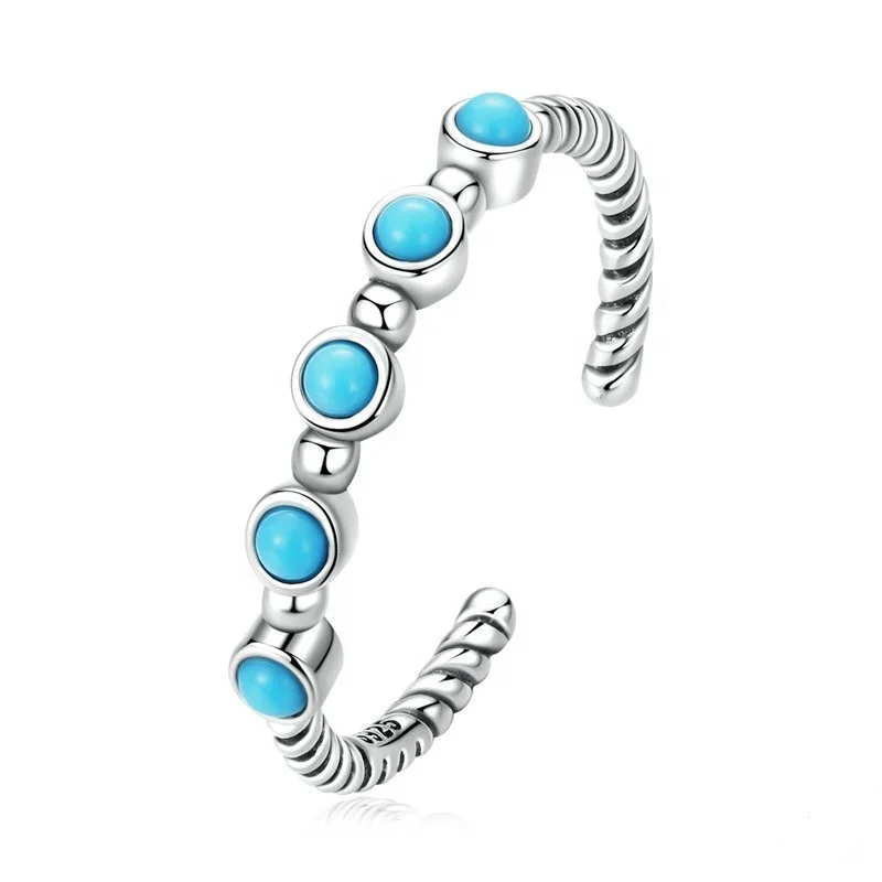 

Dr. Jewelry New Trendy 925 Sterling Silver Turquoise Twist Open Finger Ring for Women Fine Jewelry Eternity Ring, Picture shows