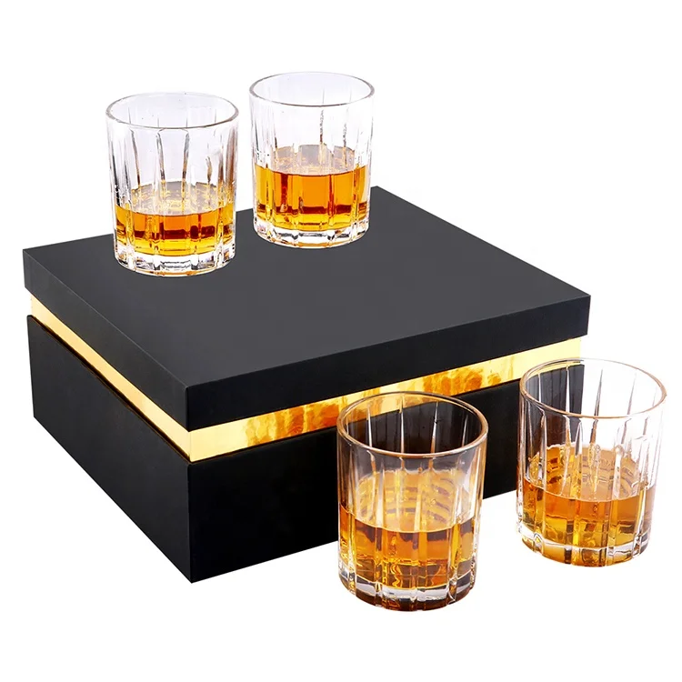 

Unique wholesale Lead-free Gorgeous Engraved Luxury Gift Bourbon Glass Set of 4 crystal Whiskey drinking Glasses, Transparent