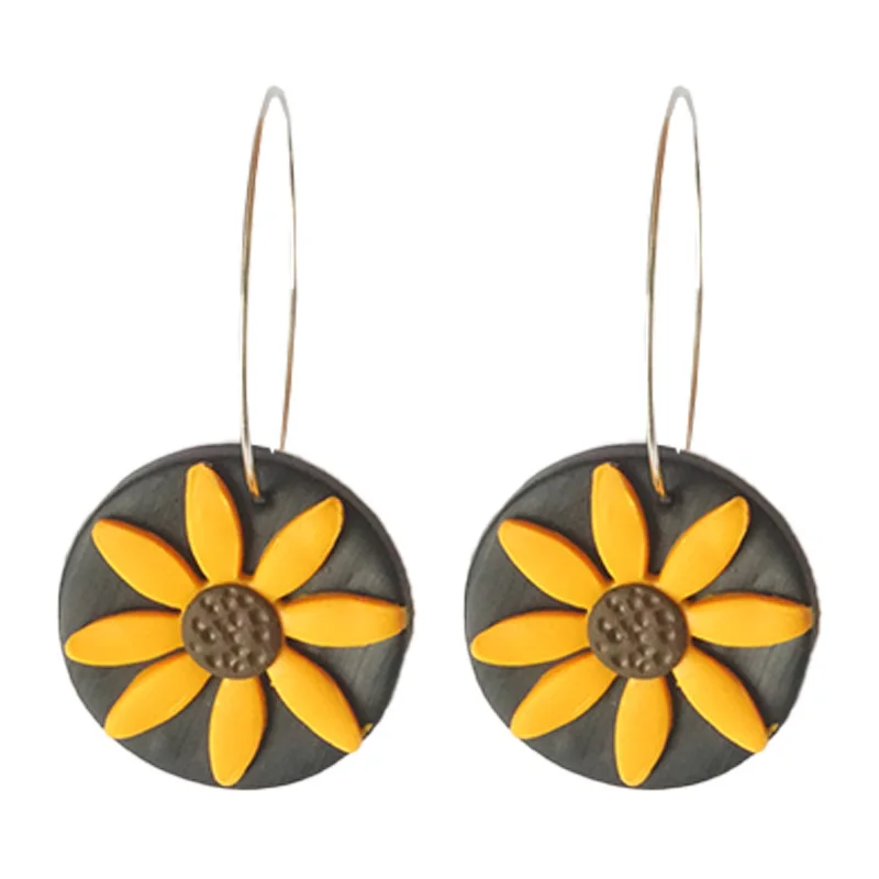

Handmade Polymer Clay Earrings Spring Summer Vocation Sunflower Hawaii Earrings African Clay Sheet Earrings For Women