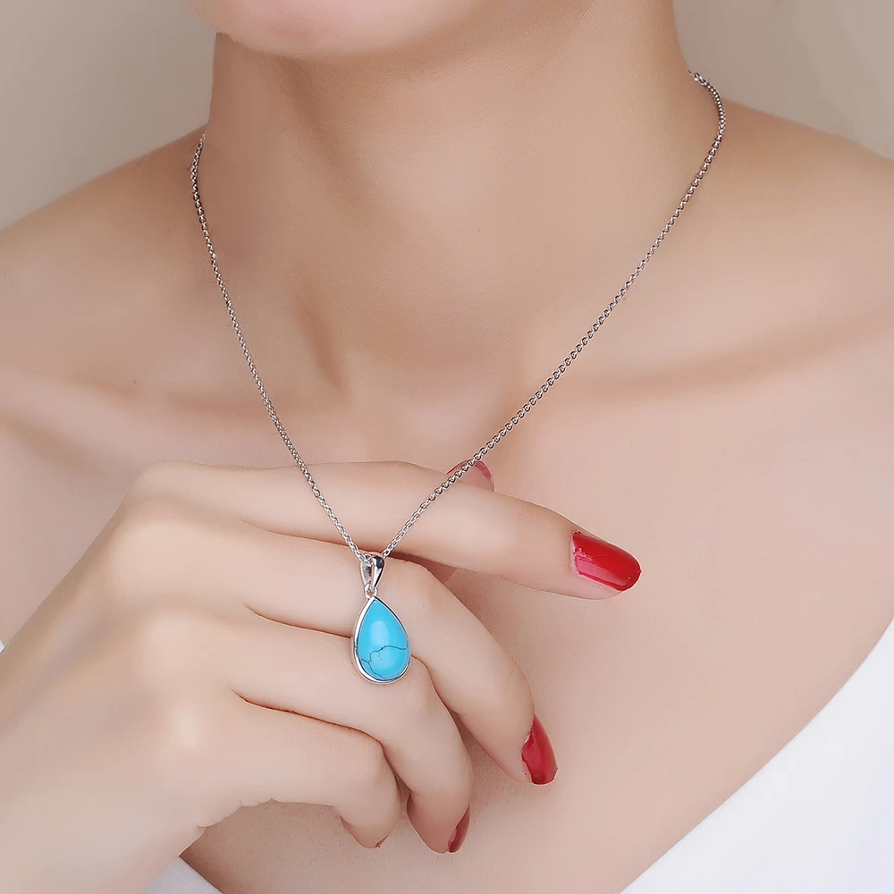 Jewelry Stone Women sterling silver turquoise earrings necklace jewellery sets(图1)