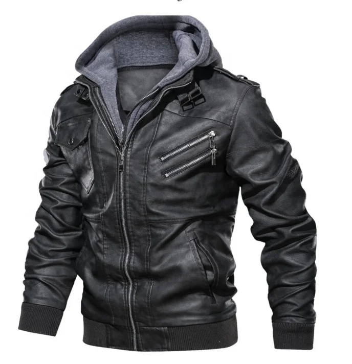 

Wholesale Fashion Men Racer Motorcycle PU Leather Jackets jaqueta de couro masculino Hooded Coat Black Brown Leather Jacket, 5 colors