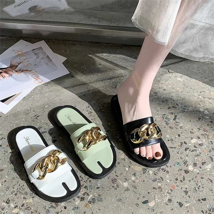 

lazy flip flops women casual beach flip flops metal buckle summer INS sandals Fashion Slippers women