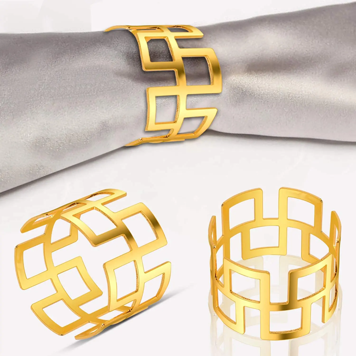 

Wholesale Cheap Metal Alloy Wedding Party Dinner Table Napkin Rings Sliver Gold Metal Napkin Ring Holder Napkin Buckle, Gold/sliver