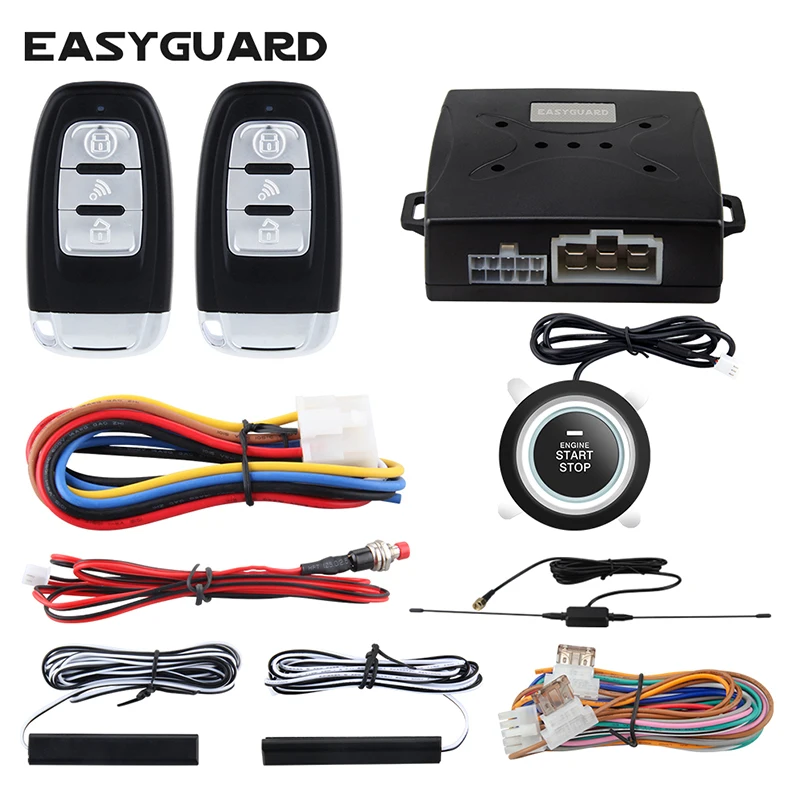 

EASYGUARD Keyless go car alarm with Remote start and push start button DC 12V