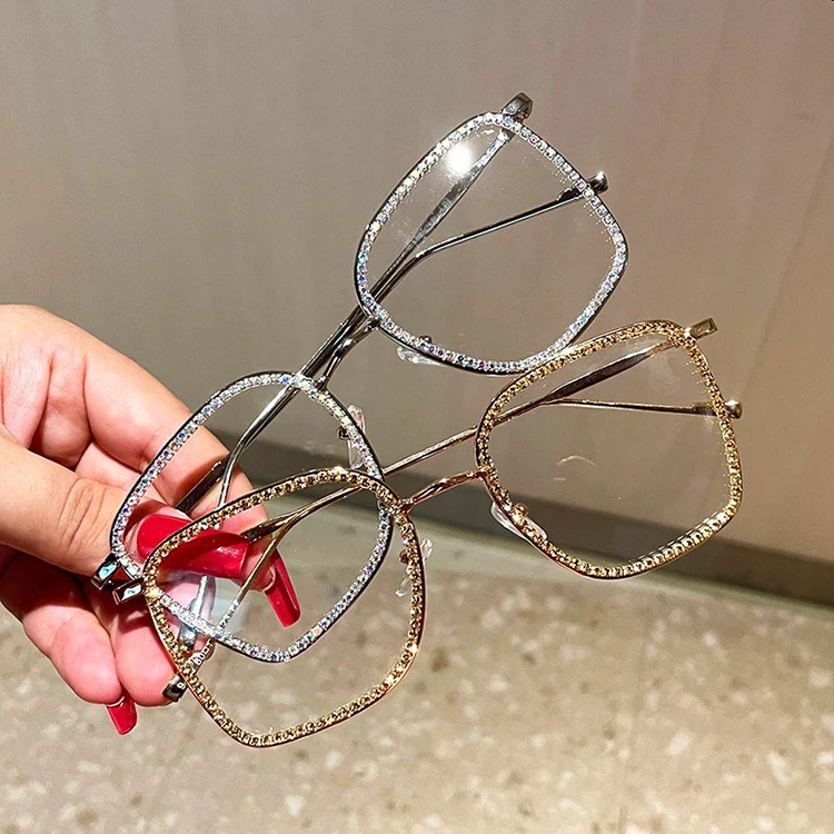 

Big Square Clear Metal Diamond 2022 Woman Luxury Rhinestone Design Fashion Sunglass