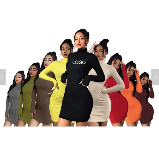 

Fashion Custom Logo Casual Short Classic Knitted Women Dress For Winter, 9 colors