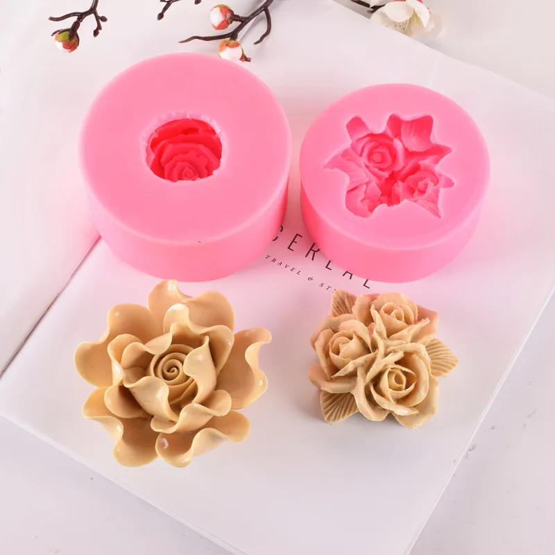 

Two Rose Flower Shaped Cake Decoration Molds Chocolate Diy Baking Liquid Fondant Silicone Cake Molds Kitchen Accessories, As show