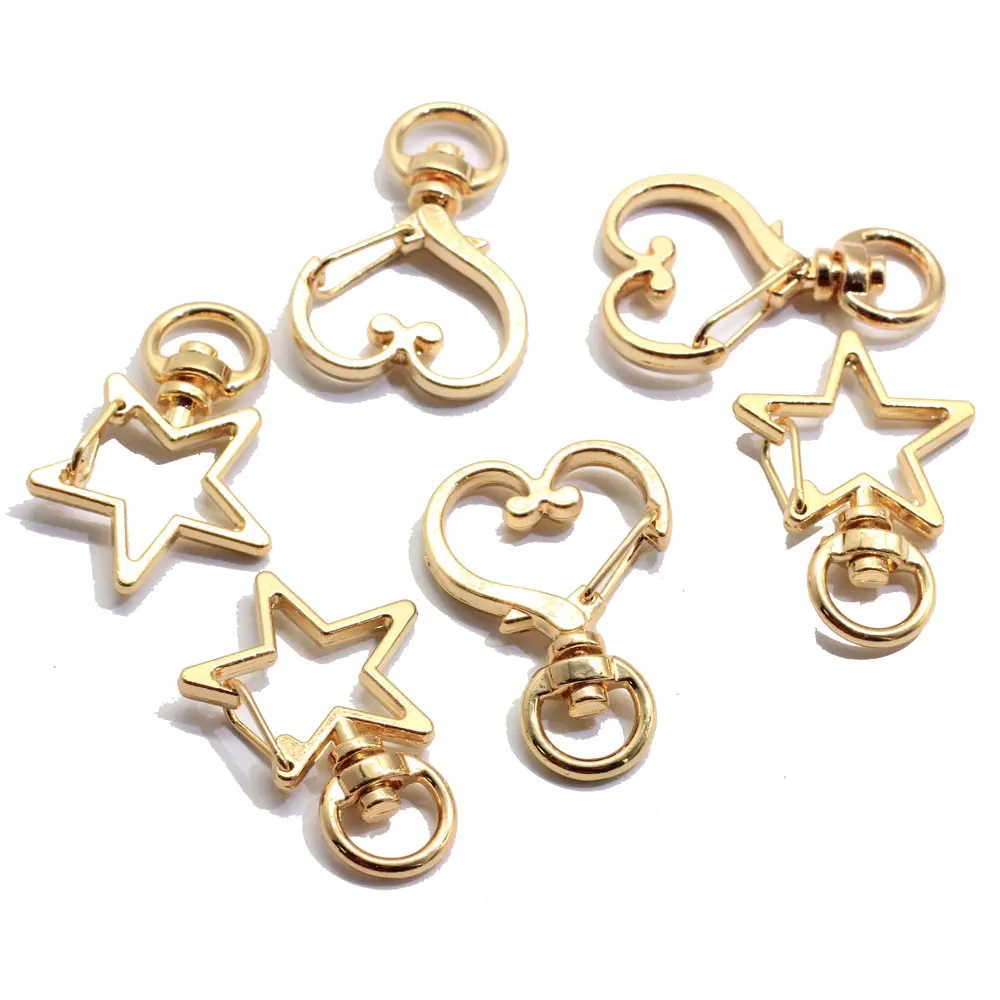 Factory New Arrive Bulk 100Pcs Heart Star Key Rings Gold Plating Heart Star Swivel Clasp Keychain Key Rings Jewelry Making