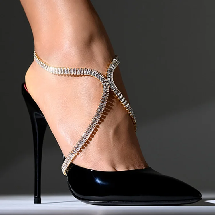 

New fashion fashion show accessories luxury shiny zircon Anklet high-heeled shoe Anklet, Gold