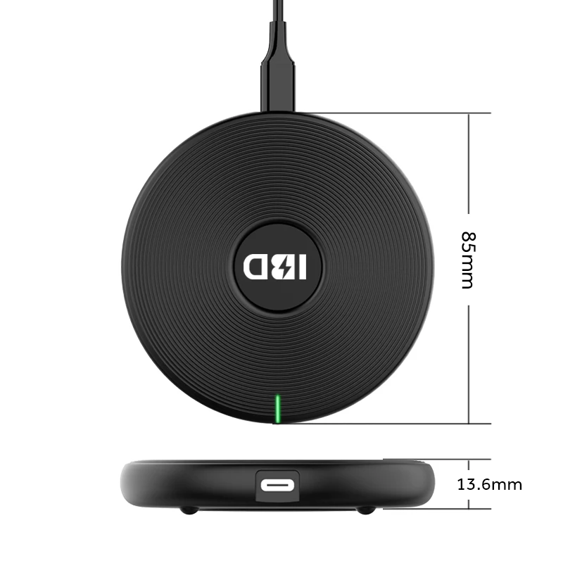 

IBD 2021 Hot Selling Qi 10W Wireless Charger WIth Blue Light Plastic PC fireproof For Mobile Phone, Black,gray,blue