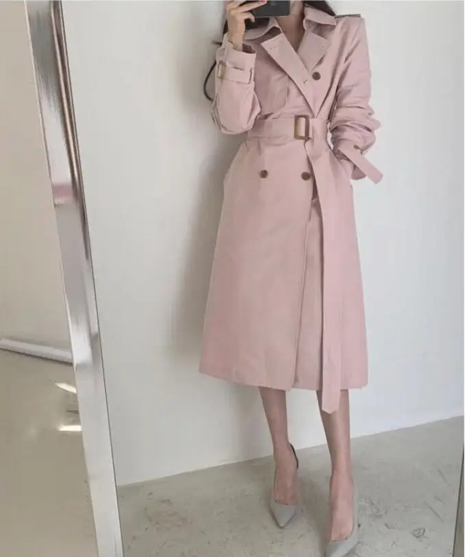 

TR125 Top quality Red Long trench coats Women Fashion ladies Khaki Pink Trench overcoats plus size