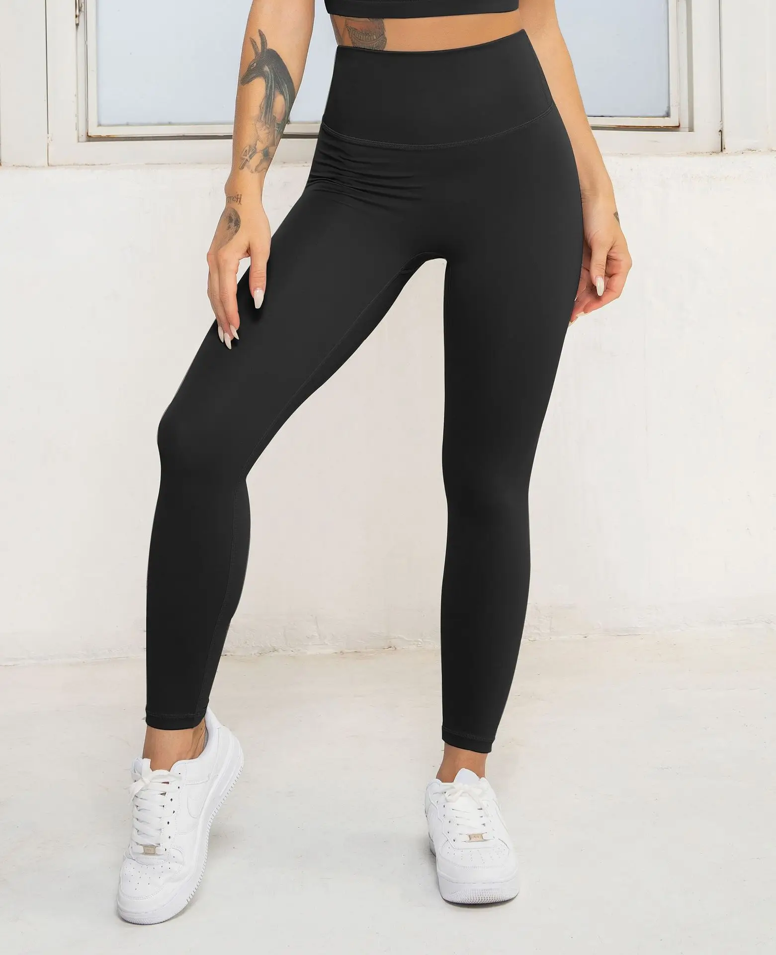 

Workout leggings for women recycle nylon fabric high waist tummy control gym sports yoga pants, Black, grey, light blue