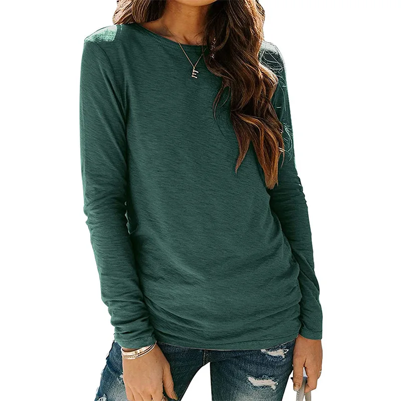 

2021 fall and winter Printing Long Sleeve O Neck women' s t shirt Casual Blank Cotton T shirts For women