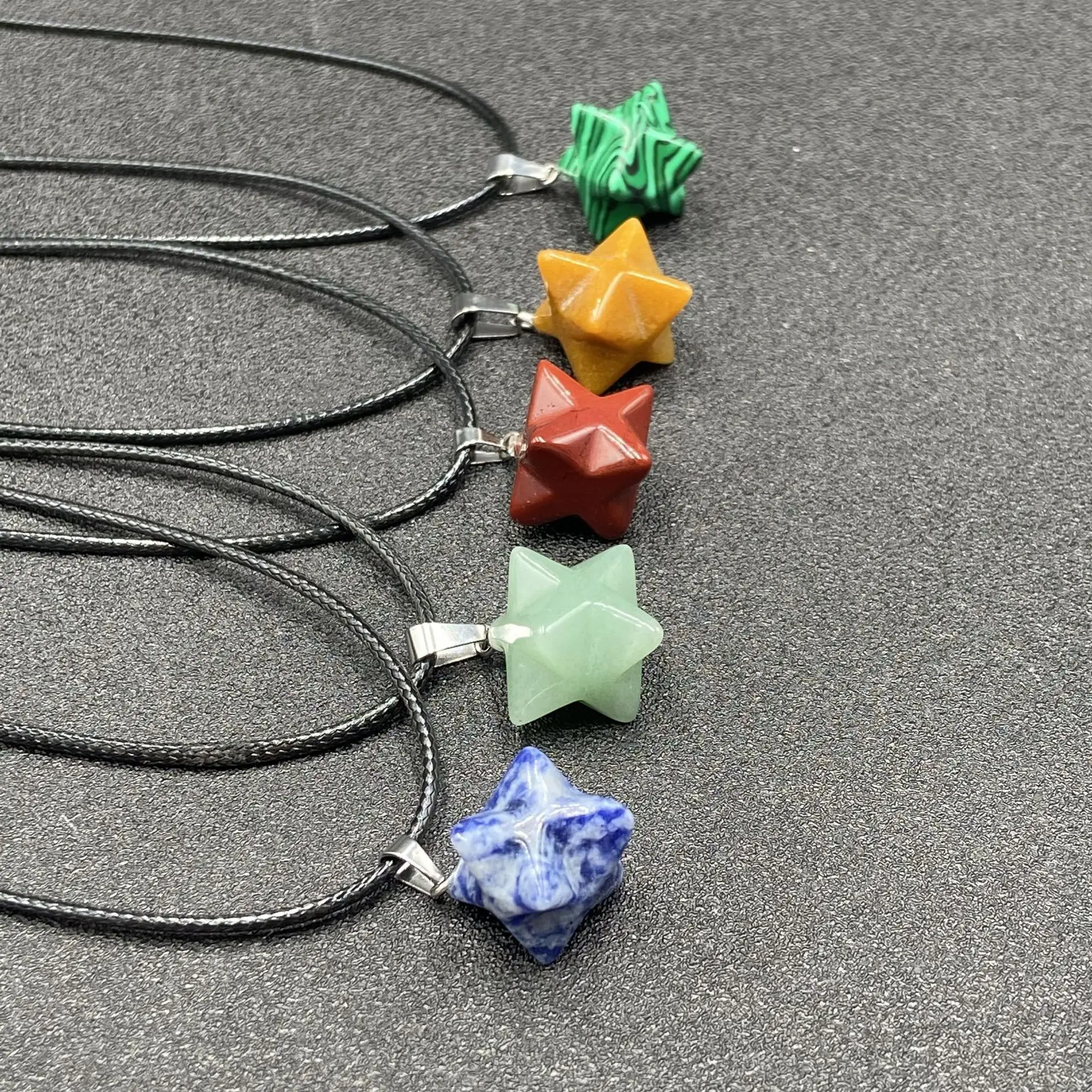 

Wholesale Natural Stone Crystal Quartz Merkaba Pendant Necklace Agate Gemstone Pendant Stainless Steel Chain Jewelry