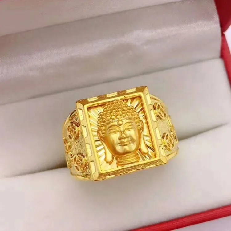 

Buddha Ring Gold Plated Brass Maitreya Buddha Ring Exquisite Craftsmanship Imitation Gold Men's Jewelry