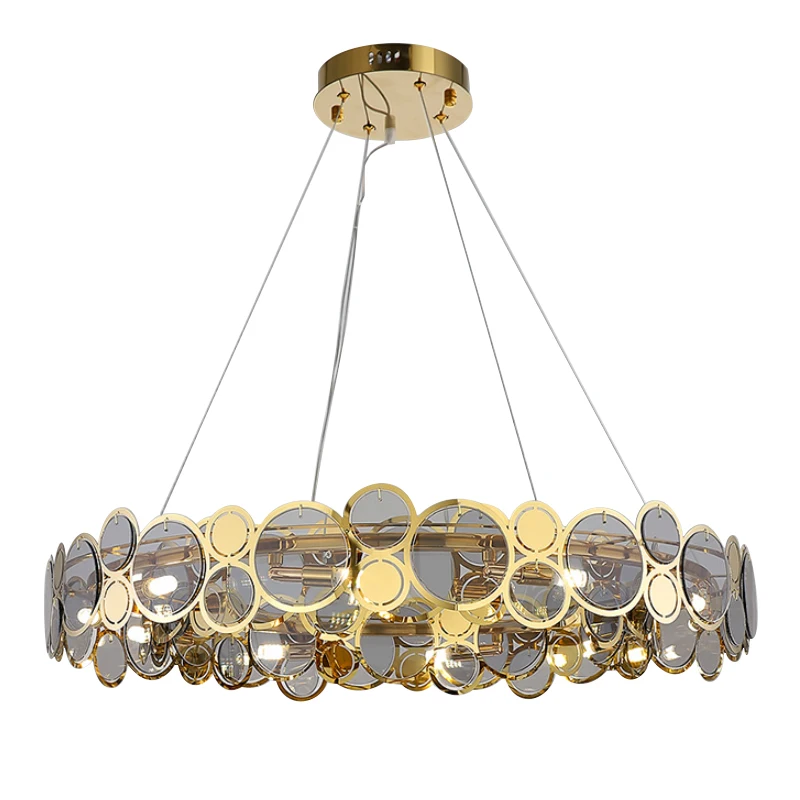 

Postmodern Glass Iron Gold Round LED Lustre Chandelier Lighting Suspension Luminaire Lampen For Dinning Room, Gold,clear