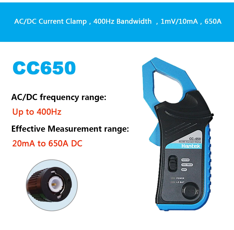 Hantek Oscilloscope Ac/dc Current Clamp Probe Cc65 Cc650 20khz/400hz