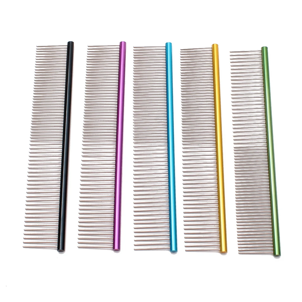 

Colorful Paint Aluminum Handle Light 35g Pet Grooming Comb Row Teeth Needle Hair Trimmer Dog Cat Flur Comb C6704, Customized color