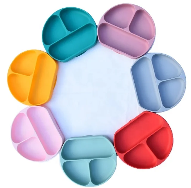 

100% Food Grade Safely Silicone Bib Set Platos Silicona Silicone Baby Plate