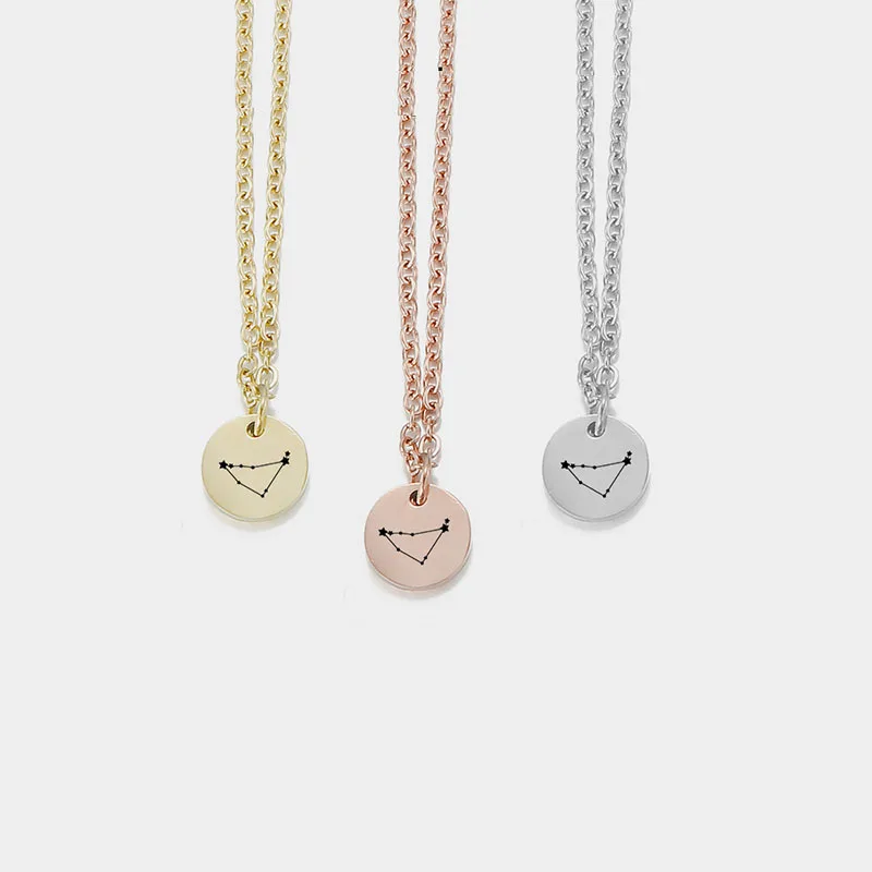 

High Quality Stainless Steel Jewerly Zodiac Pendant Personalized 12 Zodiac Charm Necklace For Women, Silver/gold color/rose gold color