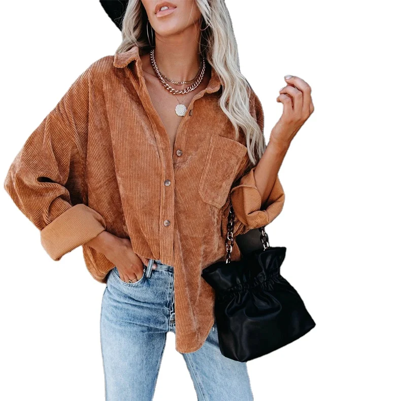 

Women Spring Autumn Pit stripe Shirt Female Casual Solid color Turn Down Collar All Match Long Sleeve Pocket Button Clothing