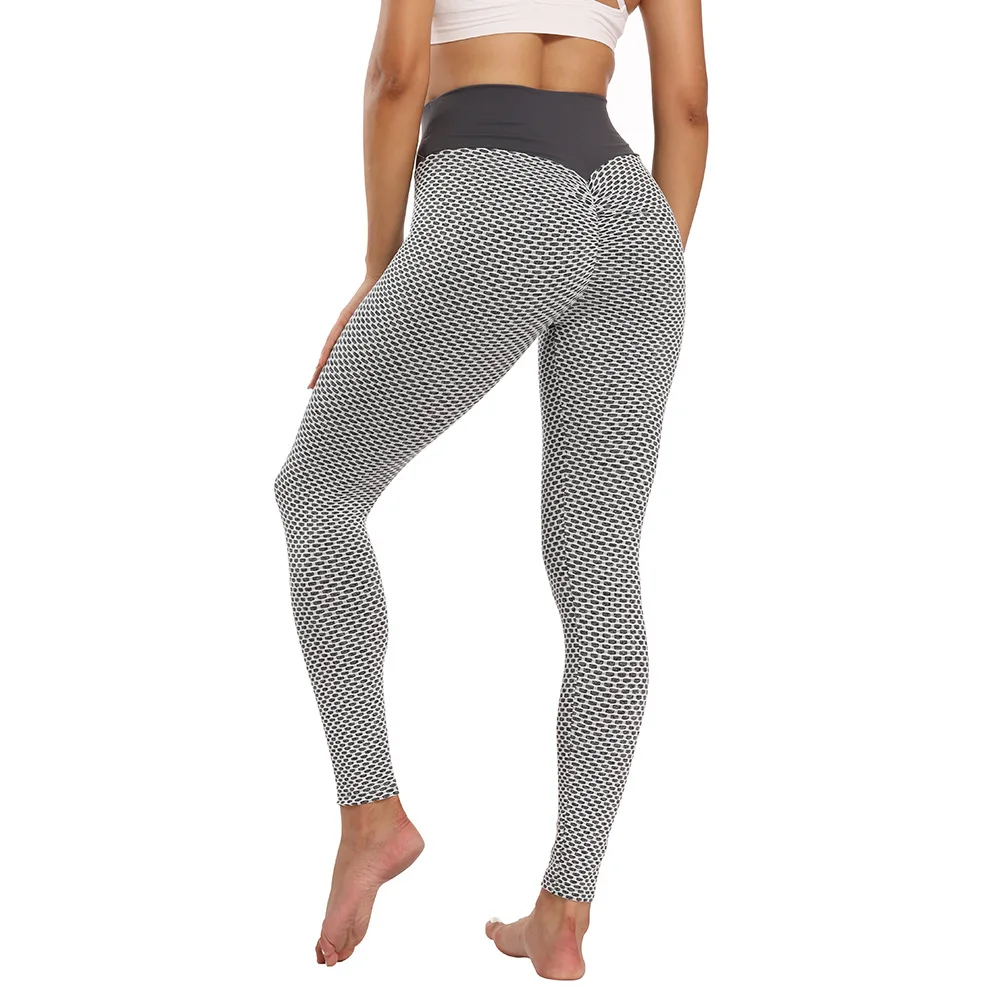 

Hot Selling Fashion High Waist Plus Size Ruched Butt Pants Ribbed Honeycomb Leggings for Women, Brown, black, pink, gray
