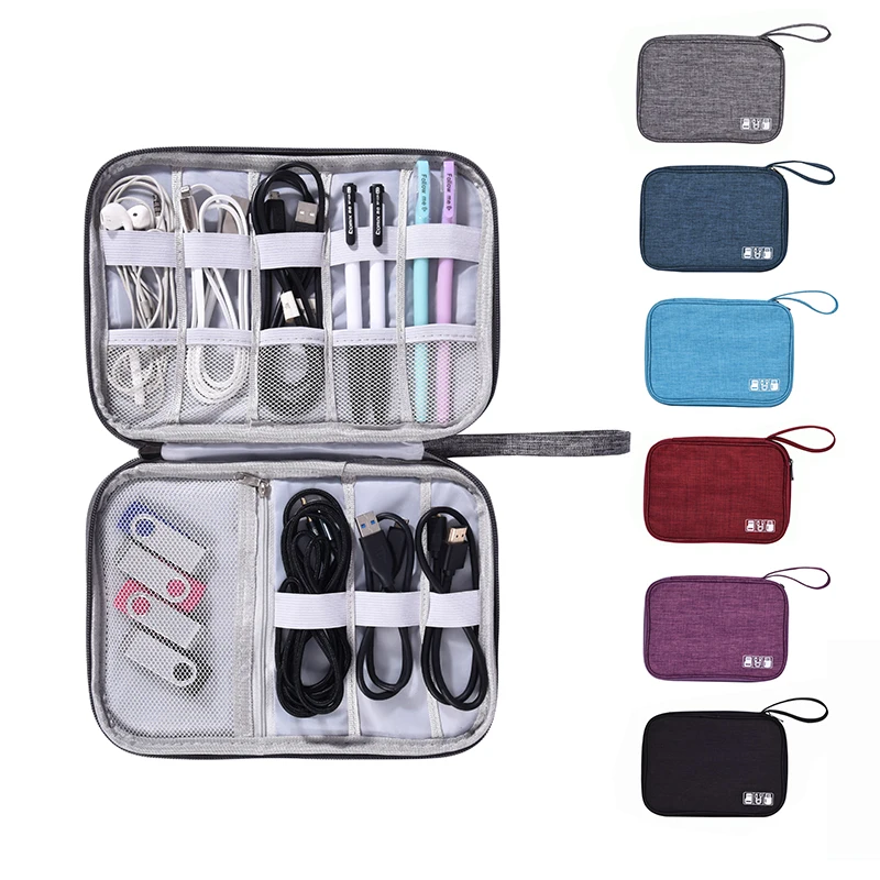 

300D Portable Zipper Travel Gadget Digital Electronic Accessories Storage Cable Organizer Bag, Navy, blue, black, gray, burgundy, purple