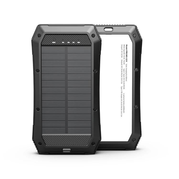 

Solar Panel recharged IP65 Waterproof Big capacity 20000mah 30000mAh outdoor power bank for emergency use, Grey