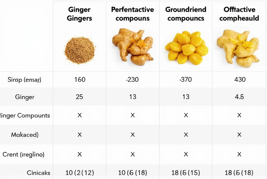 Comparison chart showing ginger forms with bioactive compound concentrations