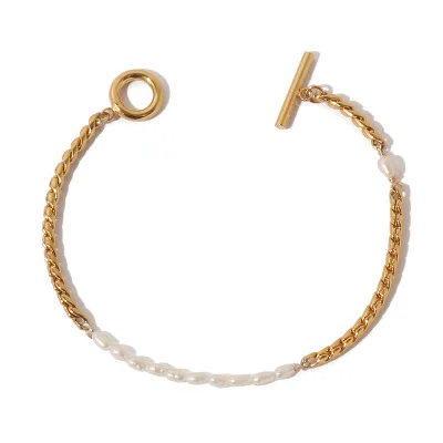 

2021 New Design Fashion Jewelry Chain Shape Bracelets With Nature Pearl, Gold