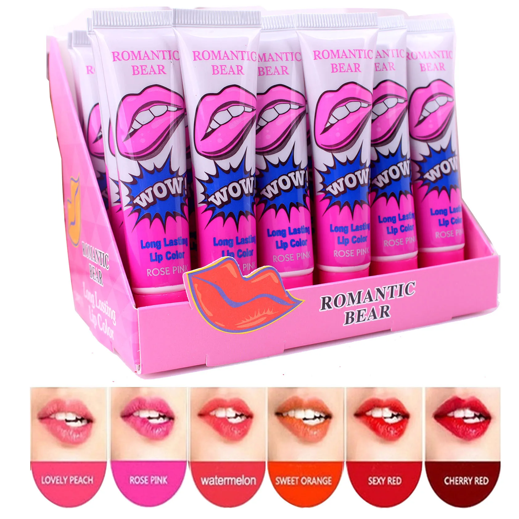 

Freeshipping 6 colors WOW Romantic bear peel off custom lip gloss, 6 colors waterproof & kissproof peel off lip gloss