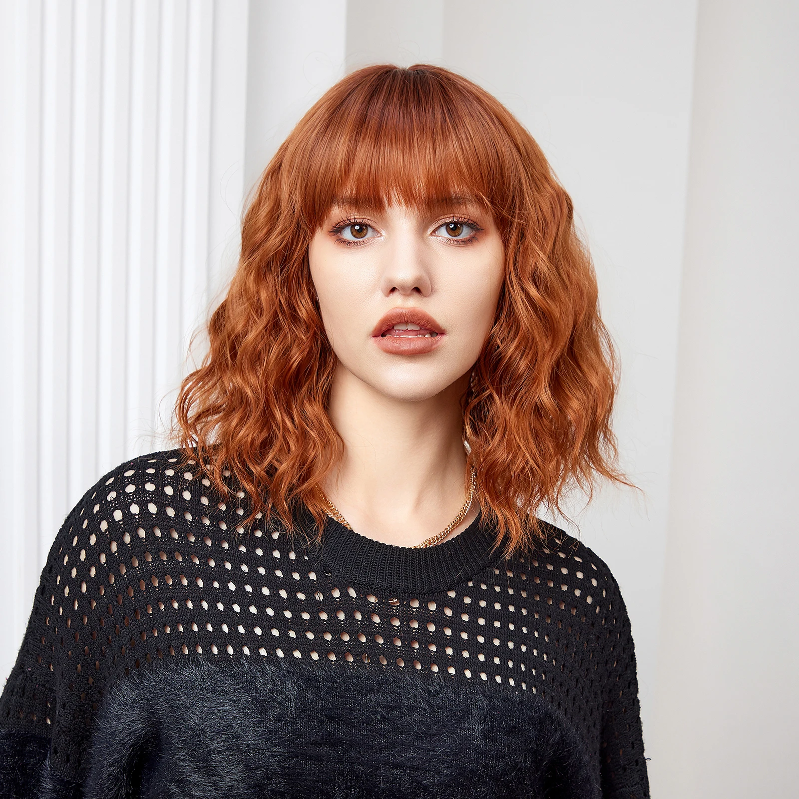 European and American Women Brown Wool Small Curls Short Hair Fluffy Natural Heat-resistant Hair Set Synthetic Wig