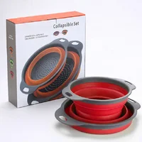 

2pk Round shape Silicone PlasticCollapsible Kitchen Colander set Space-Saver Folding Strainer Colander with handle