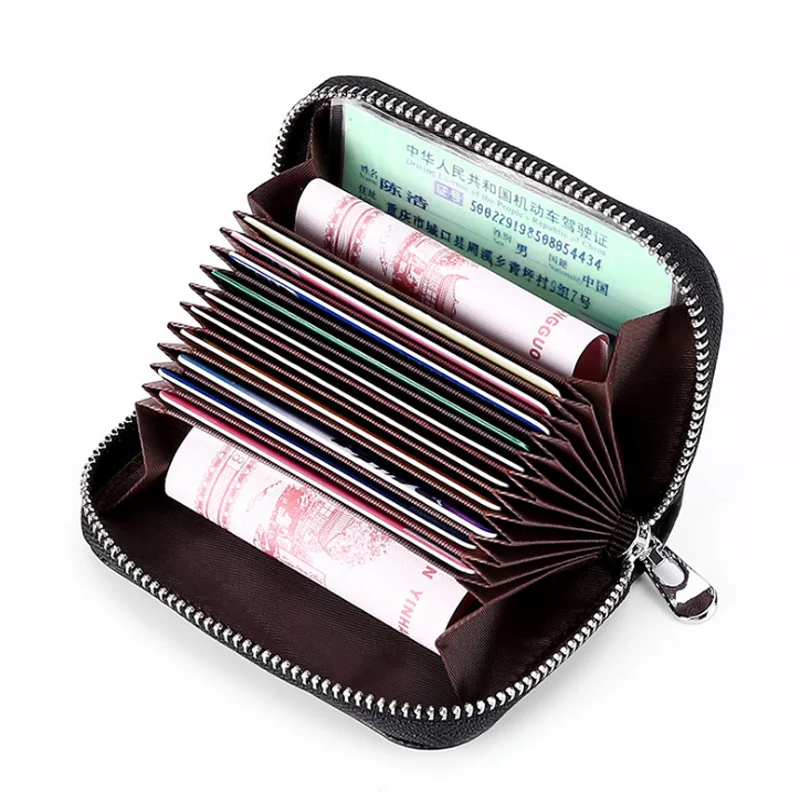 

High quality mens genuine leather card holder zipper coin purse rfid blocking wallet man
