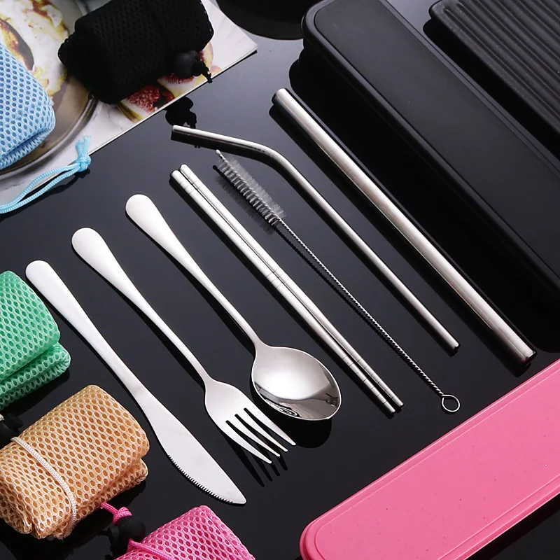 

Wholesale Portable Travel Cutlery Set Stainless Steel Knife Fork Spoon Chopsticks Cutlery for Hiking Camping Traveling, Silvery