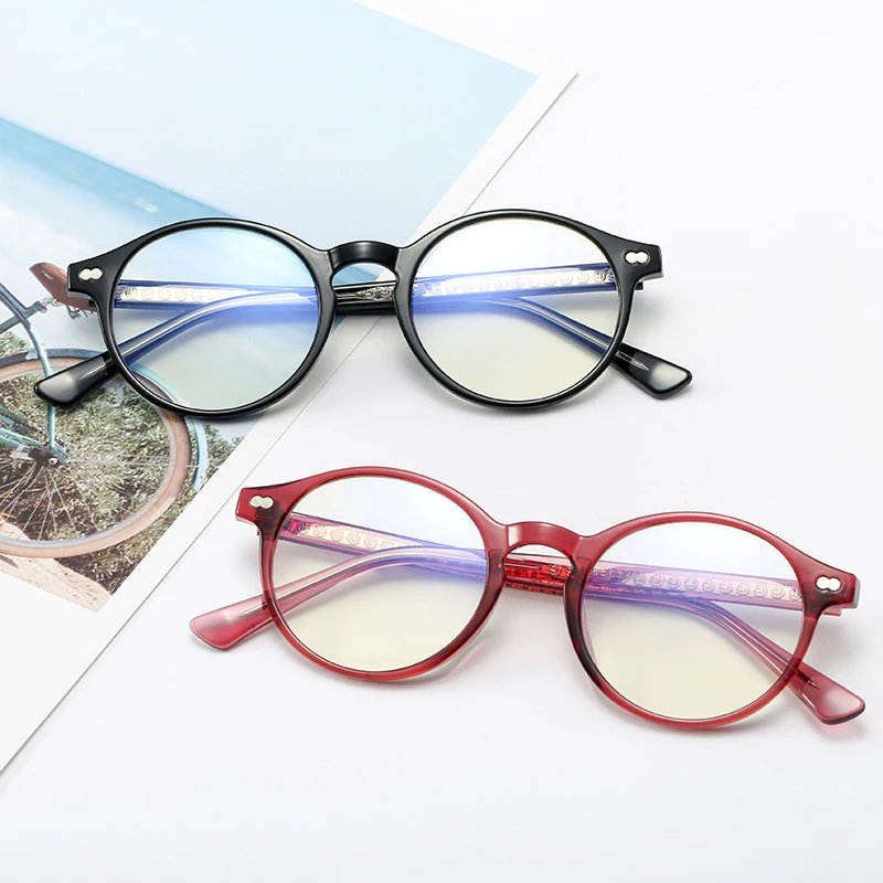 

93381 Logo Newest Popular TR90 Optical Round Frames Blue Light Blocking Glasses For Women Eyewear Myopia Spring Hinge