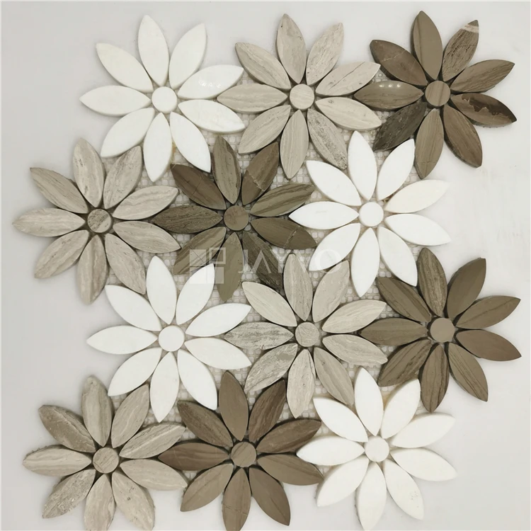 Flower Design Marble Mosaic pattern Tiles Water Jet Flower Mosaic for Home Wall Tile Backsplash