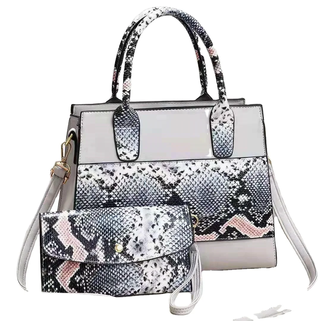 

2PCS Snakeskin Shoulder Bag Wallet set PythonSkin Handbag Luxury Snake Square Messenger Bag