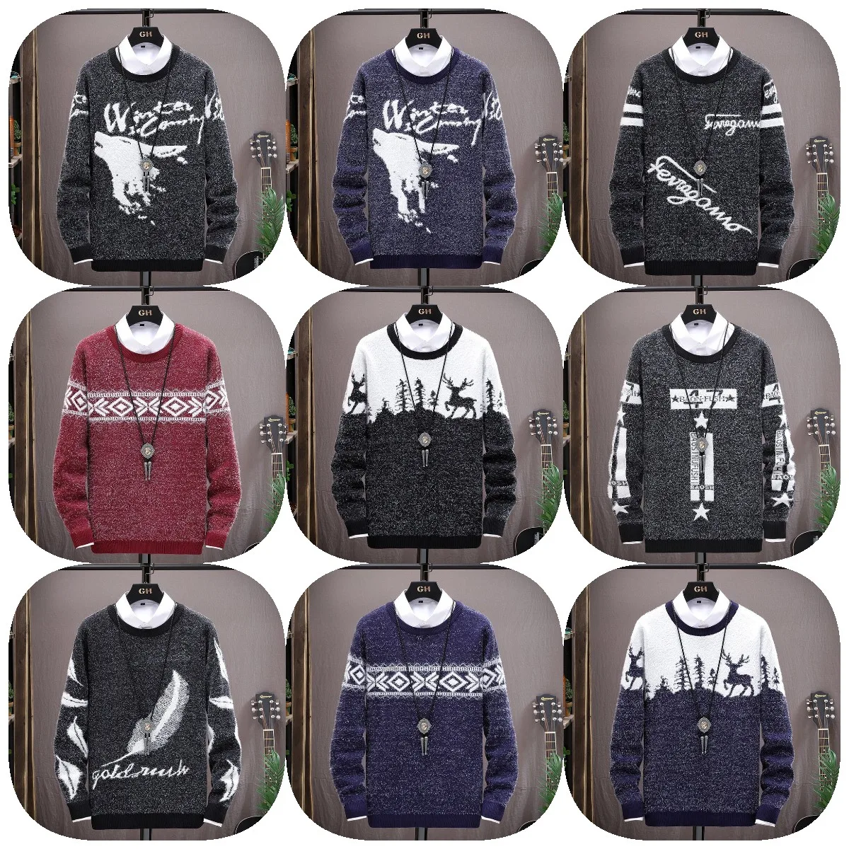 

2022 autumn/winter New Korean fashion loose knit men's sweater integrated cashmere casual color