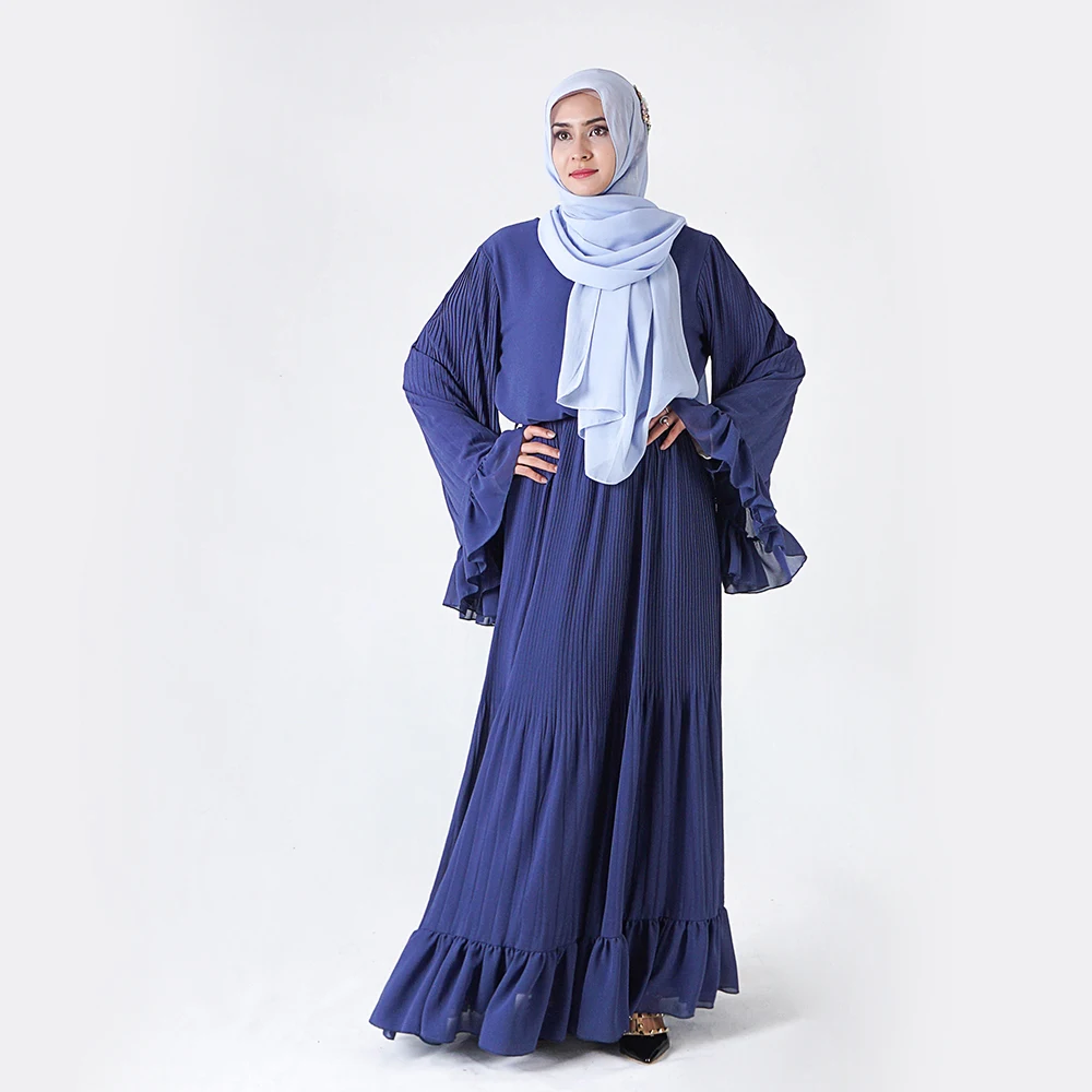 

HJ Pleats Chiffon Abaya Ruffle Cuff High End Chiffon Muslim Hijab Dresses Modern Muslim Clothing