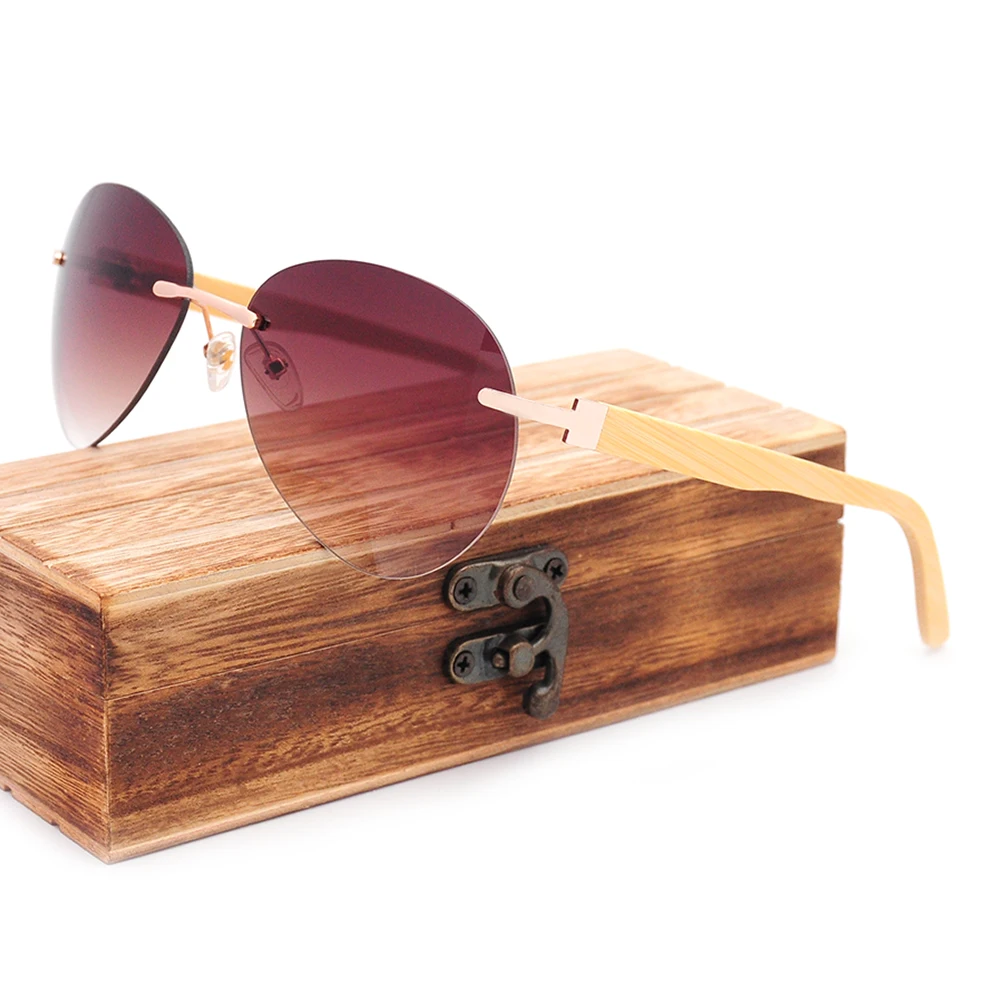 

Night vision no frame yellow lens bamboo legs sunglasses