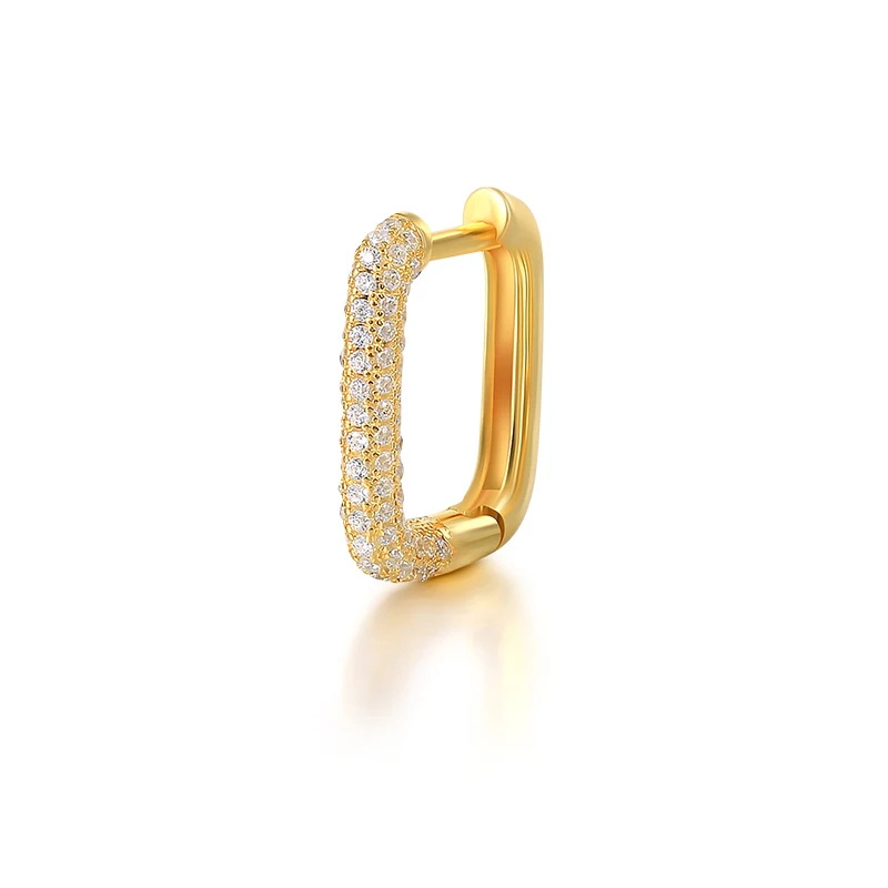 

2023 European and American fashion s925 sterling silver micro-inlaid zircon geometric square hoop earrings