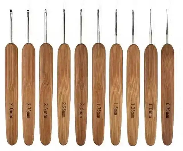 

Hot Sales Stainless Steel Bamboo Handle Crochet Hooks, Wooden color