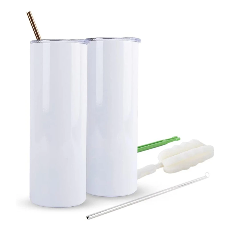 

USA warehouse Heat Press Print 20oz Blank White Straight Tumbler Stainless Steel insulated Sublimation Tumbler With Straw
